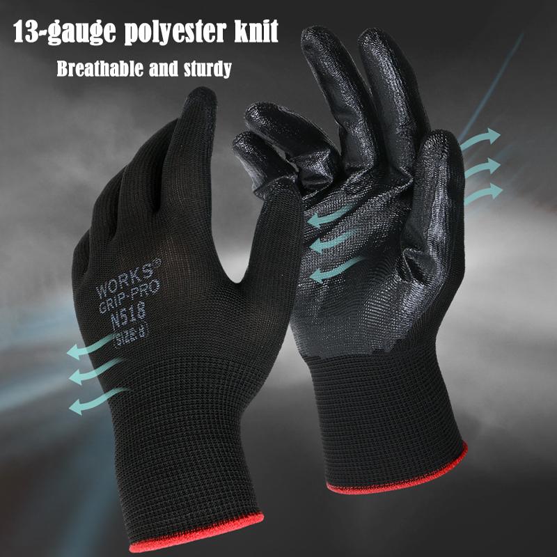 12Pairs Wear Resistant Gloves For Construction Rubber Gloves Nitrile Gloves Safety Gloves Mechanic Working
