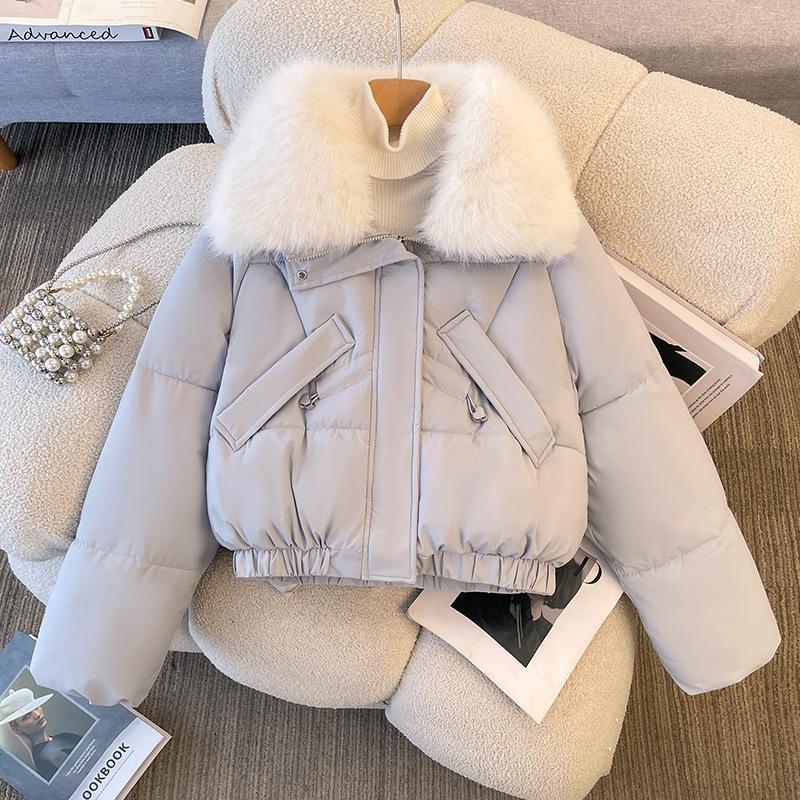 Down Jacket Women's Short Large Fur Collar Winter New Korean Style Bread Coat Cotton Jacket Small Person Cotton Coat Jacket