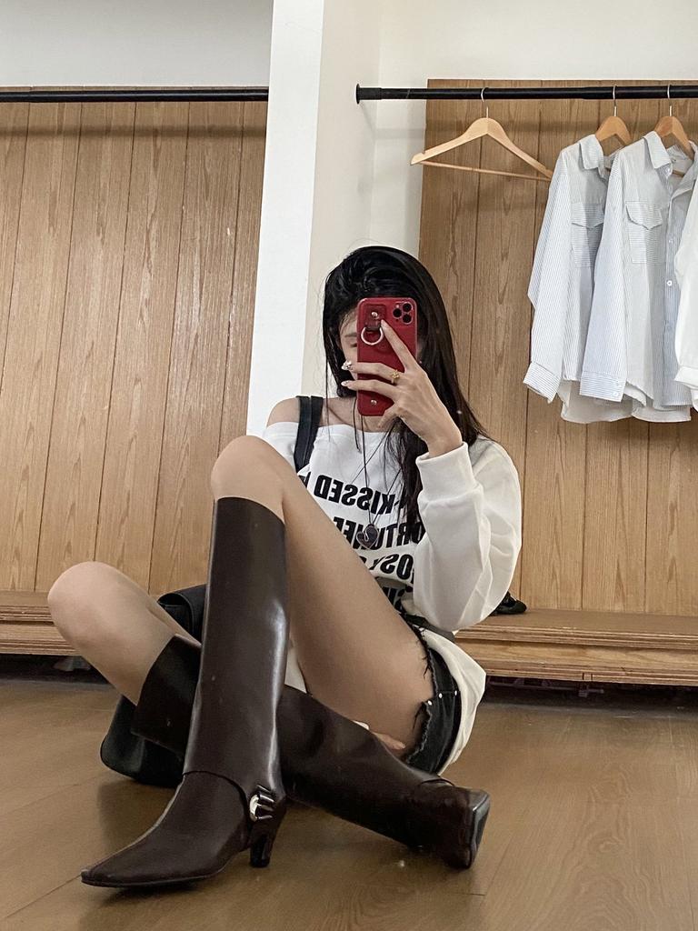 European and American style kitten and two wearing removable tube square head boots and short boots 2025 autumn and winter new trouser leg boots