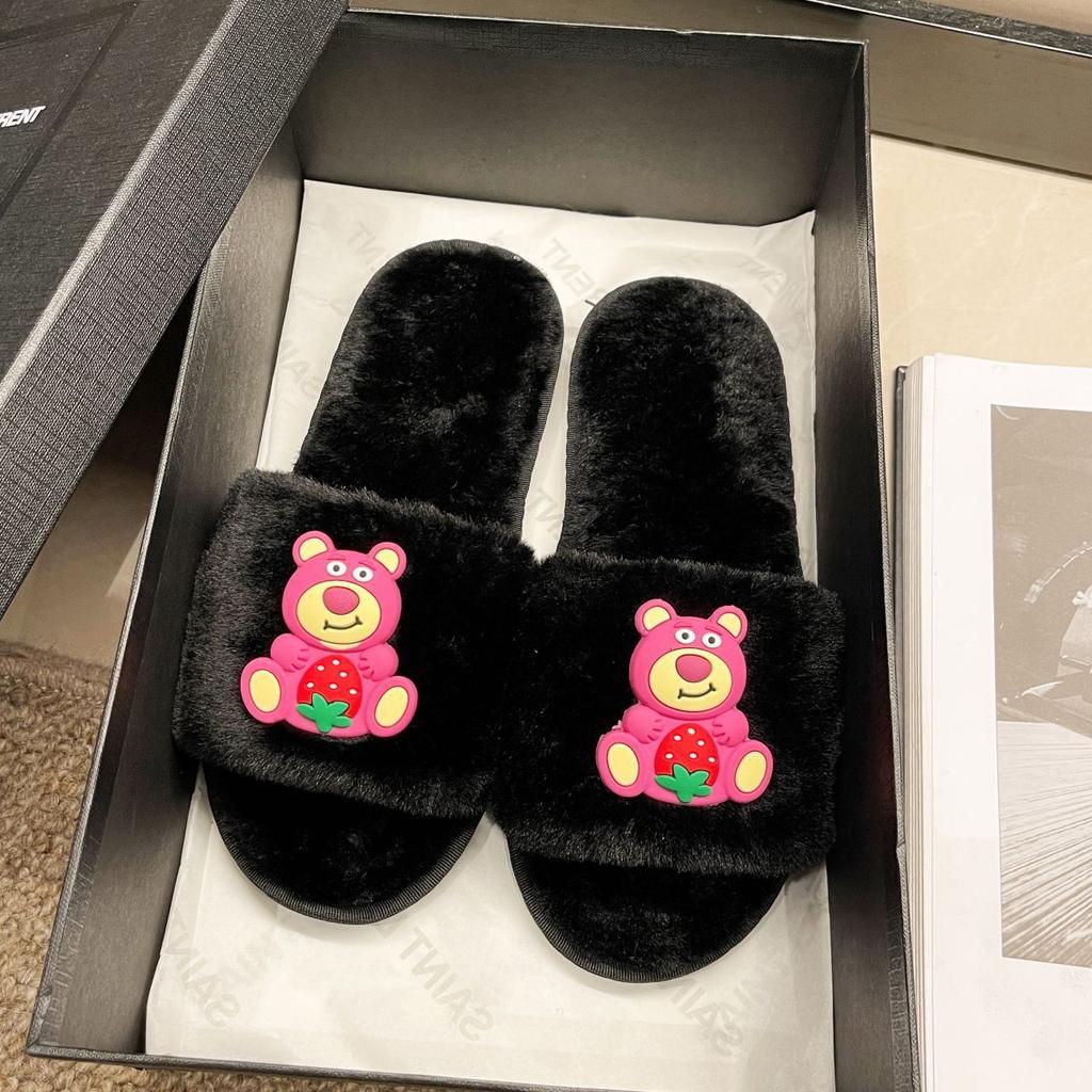 Fashion one-word soft-soled open-toed cotton slippers 2025 home cute non-slip girl heart fluffy slippers cotton slippers women