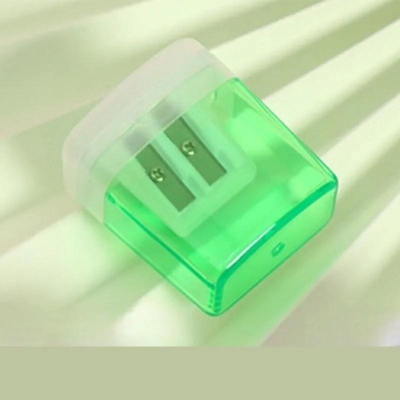 1pc Plastic Pencil Sharpener, Mini Student Stationery, Double Hole Pencil Sharpener, Simple and Practical