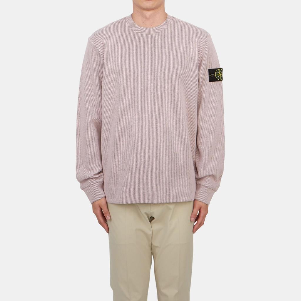 Stone Island Ribbed Solid Color Crew Neck Sports Long Sleeve Comfortable Knit Sweater Men sweater Light-Purple 801562656-V0080