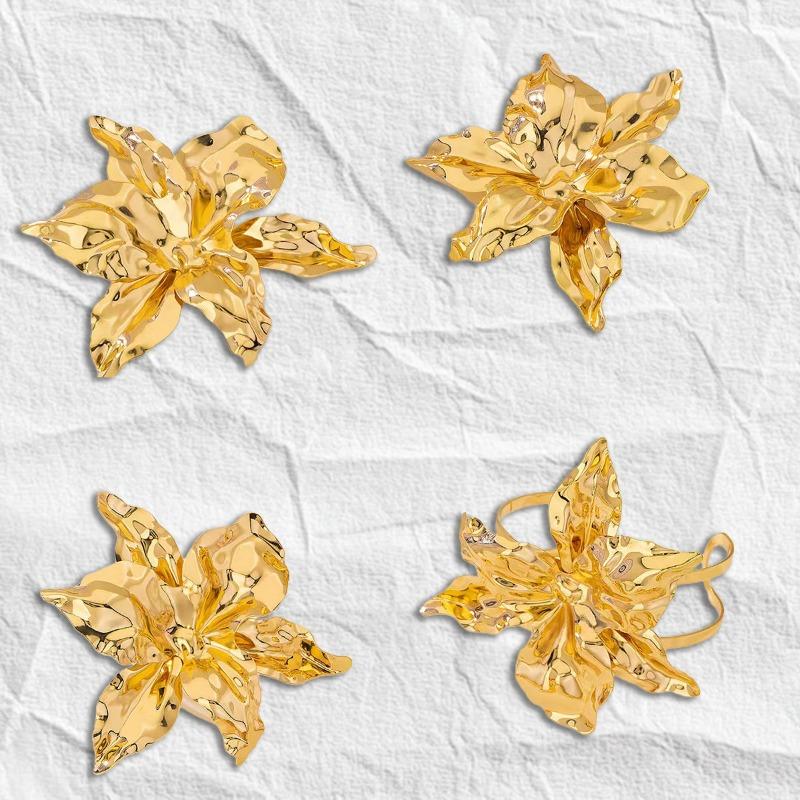 Exaggerated Fashion Personality Trend Alloy Big Flower Stud Earrings Bracelet Simple Niche Versatile Models