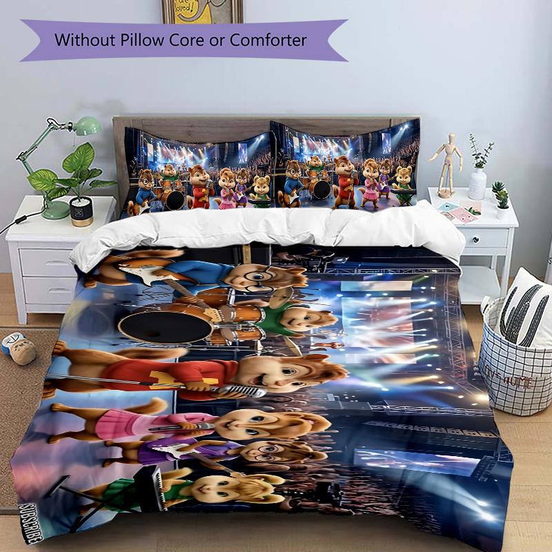 Alvin Chipmunks Concert Printed 3pcs Bedding Set Soft Microfiber 1 Duvet Cover And 2 Pillowcases Home Bedroom Decor Xmas Gift Tk11