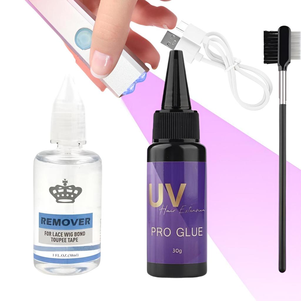 Pro UV Extension Kit: UV Lamp, Glue & Remover | Fast-Curing Invisible Bonds for Salon Results | Safe for Home/Salon