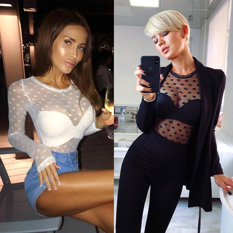 

Сексуальный горошек с длинным рукавом Сетка Топ Женщины Лето Видеть Через сетку Сетка Сетка Рубашка Топы Уличная одежда Топы