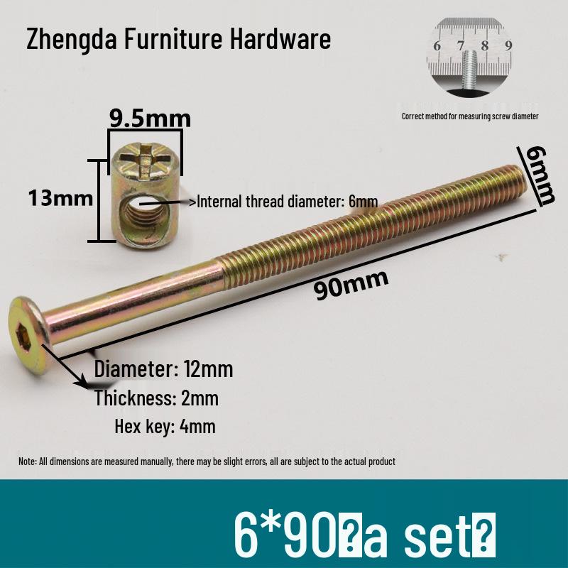 M6 Furniture Hardware: Crib & Bookcase Screws with Cross Hole Nuts, Countersunk Head Screws, Hammer Head Nuts.