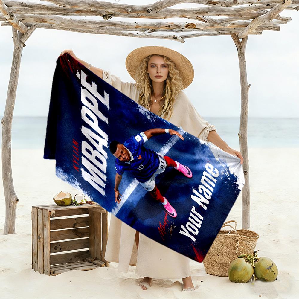 Mbappé Customized Name Beach Towel Super Soft Microfiber Quickdry Fabric Ideal for Travel Outdoor Swim Pool Yoga Surf Camping Hiking Gym Gift Holiday