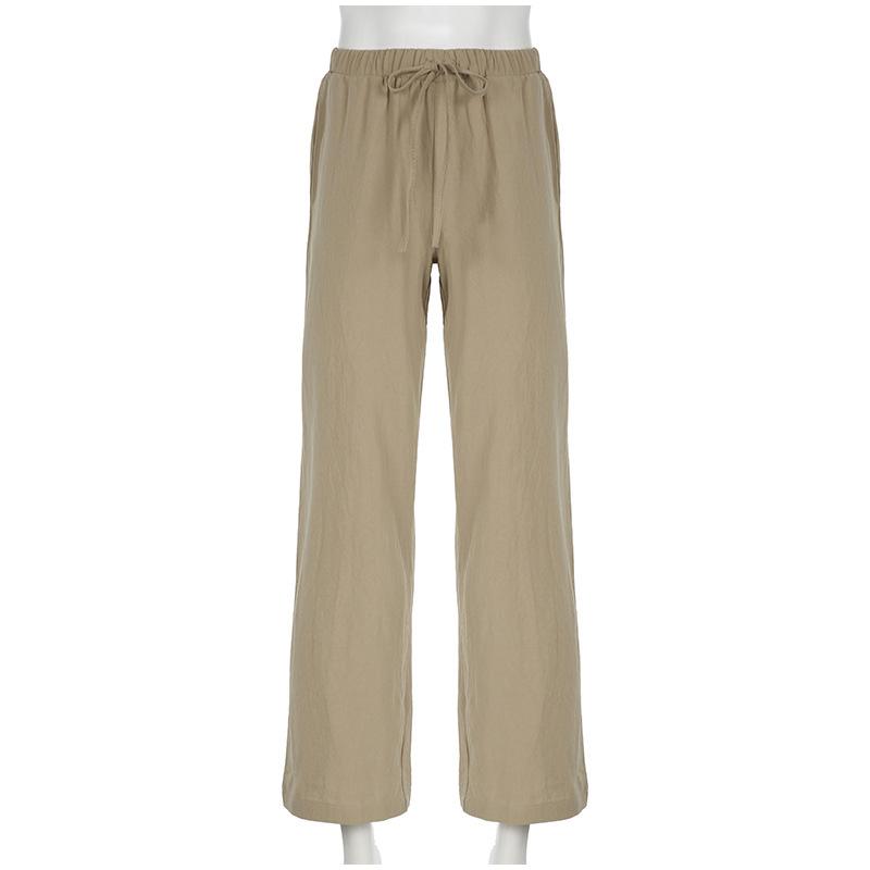 Casual Basic White Pants Women Baggy Low Waist Straight Trousers Solid Color Thin Linen Wide Leg Pantalones Ladies Spring Summer Trouser