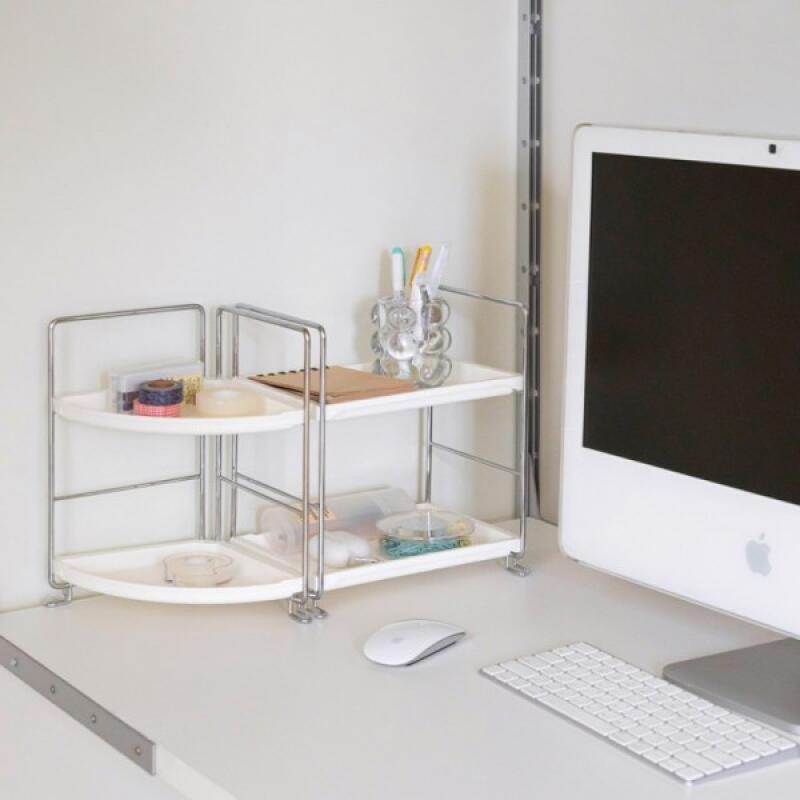 2-tier mini desk organizer modular shelf with cosmetics storage rack quadrangle