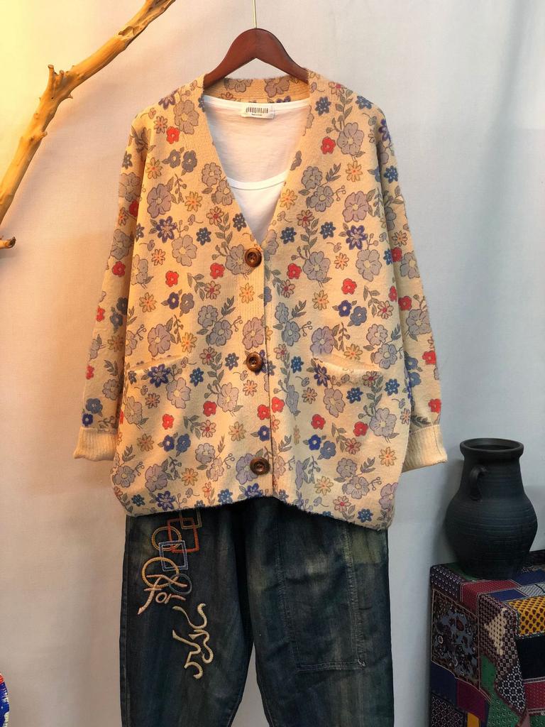 Factory new autumn and winter cute printed imitation mink velvet jacket women's Korean version loose lazy sweater