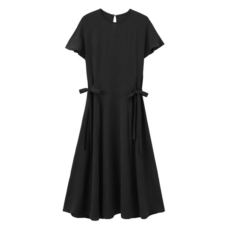 Fashion Style 2024 Fall and Winter New Women's Vertical Short Sleeve round-Neck Long Casual Midi Skirt Dress 0264670