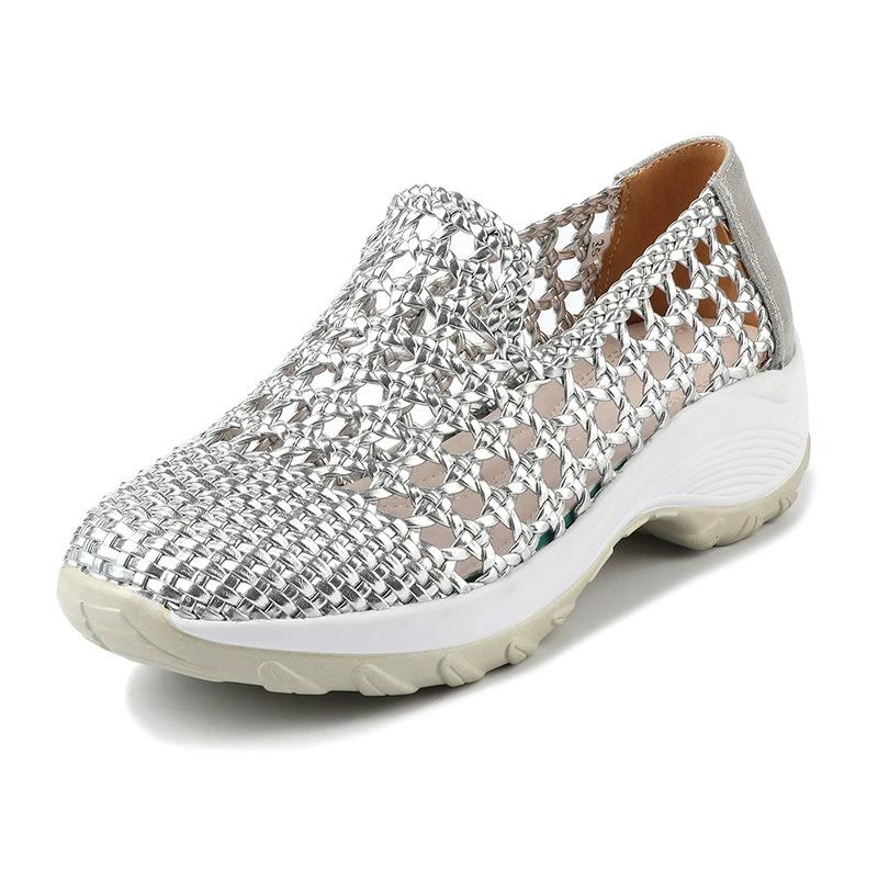 Fashion GKTINOO 2025 Summer Hollow Woven Breathable Shoes Women Sandals Thick Soled Wedges Genuine Leather Shoes Summer Platform Sandals