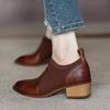 Thick heel single shoes 22 years commuting pointed toe leather medium heel retro deep mouth breathable