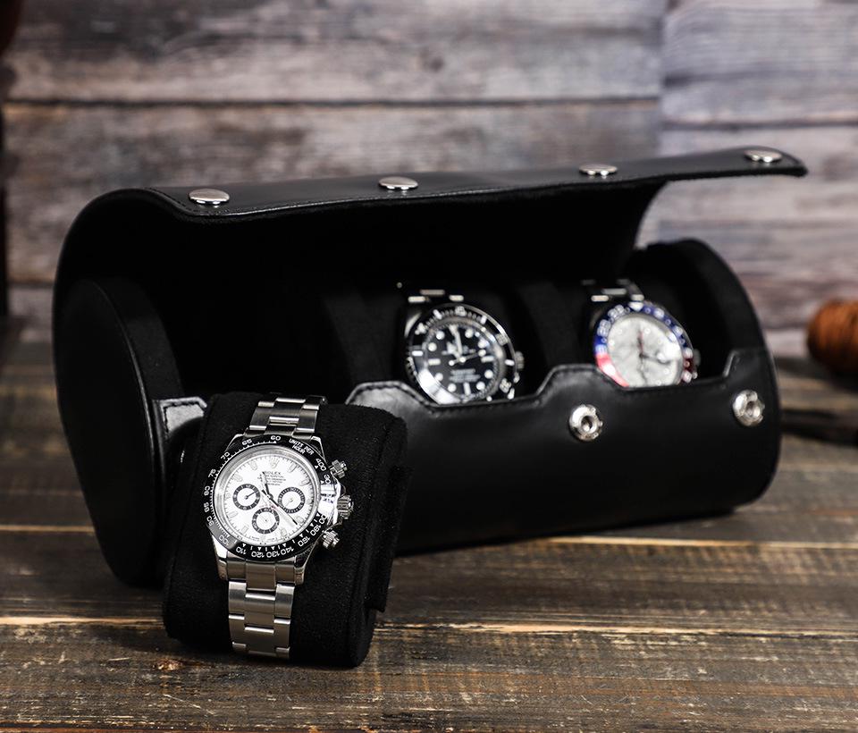 CONTACTS FAMILY Leather Anti-Fall Watch Box: Portable Three-Piece Mechanical Watch Storage Case