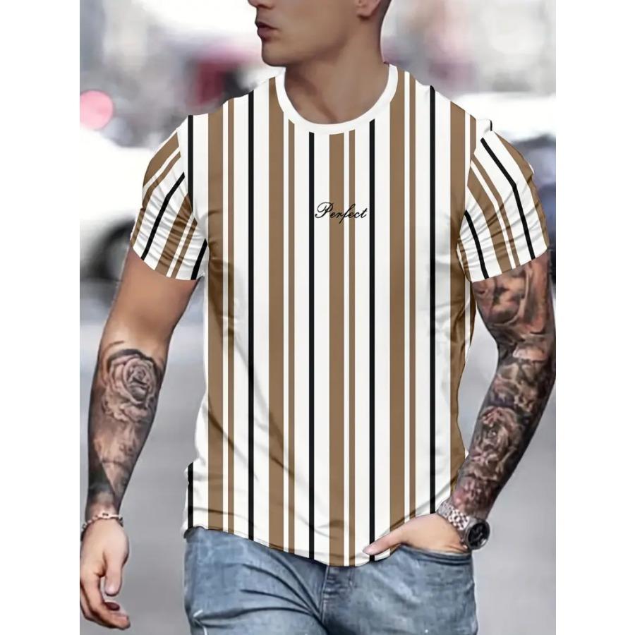 Men Letters Striped T Shirt Short Sleeve O-Neck TShirt Vintage Sport Casual Large Size T-Shirts Men’s