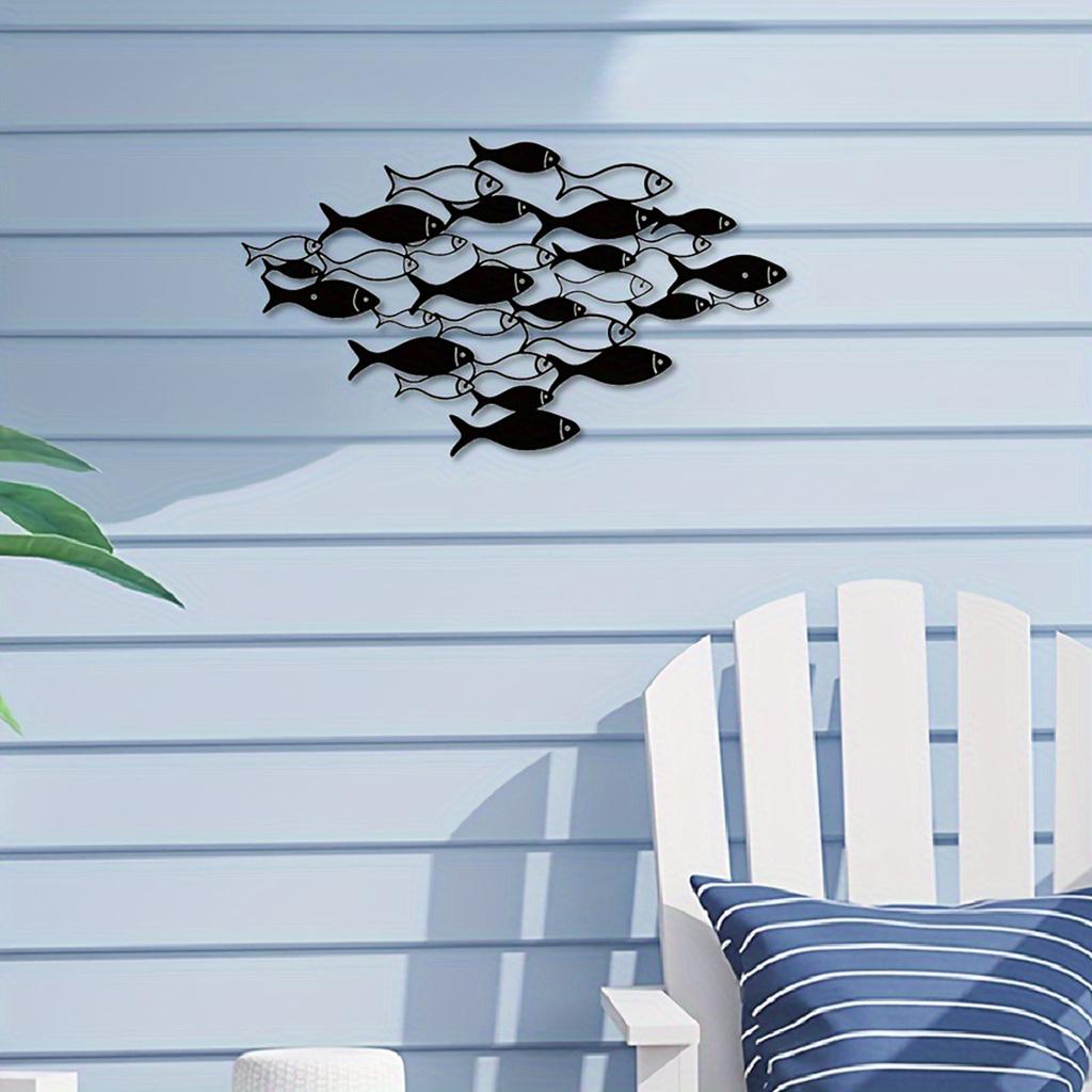 Metal Fish School Wall Art Sculpture Ocean Theme Iron Craft Decorative Hanging Wall Decor for Living Room Bedroom Hallway