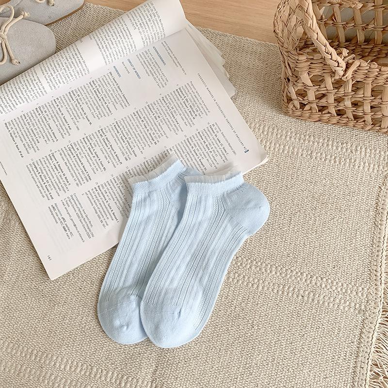 

Женские летние тонкие новые милые кружевные сетчатые дышащие однотонные бесшовные носки 1 pair светло-синий