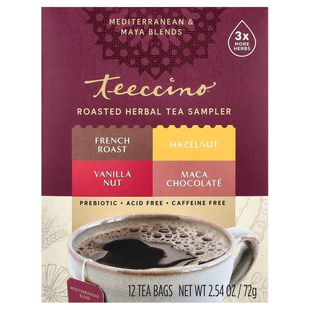 Teeccino Roasted Herbal Tea Sampler, 4 Flavors, Caffeine-Free, 12 Tea Bags, 72g (2.54 oz)