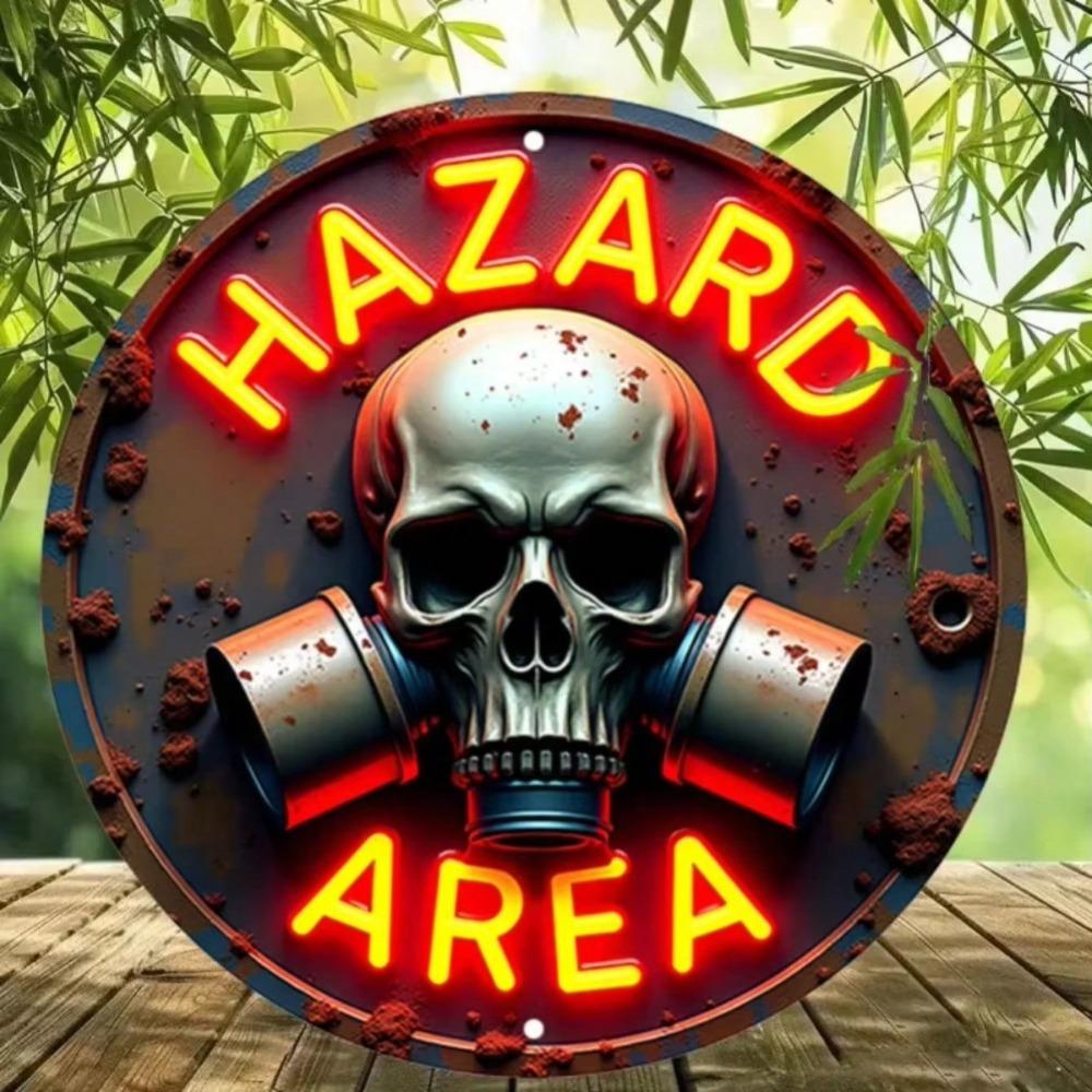 Vintage Metal Tin Sign Wall Decor Retro Neon Skull Hazard Warning Art