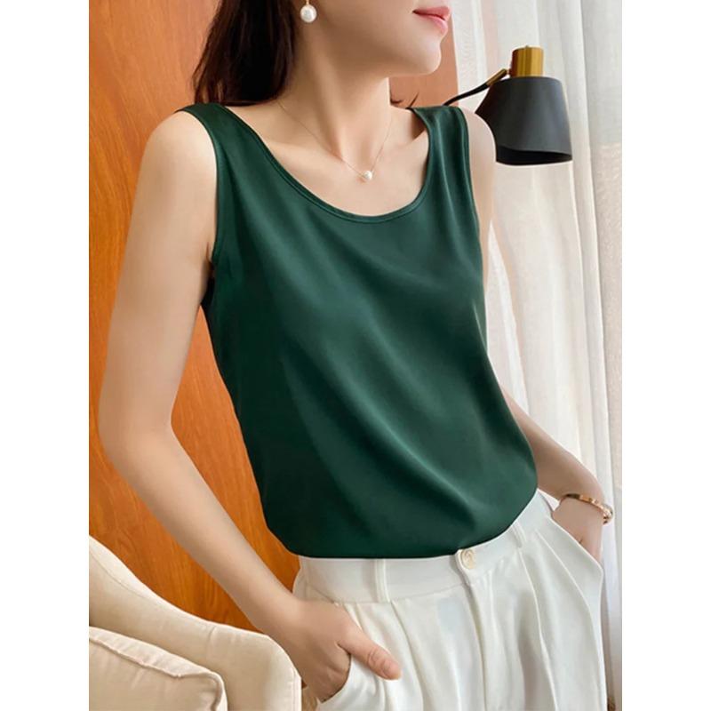 Fashion Silk Thin Short Sleeve Tees Slip Woman Summer Clothes Elegant Tops Solid Loose Casual