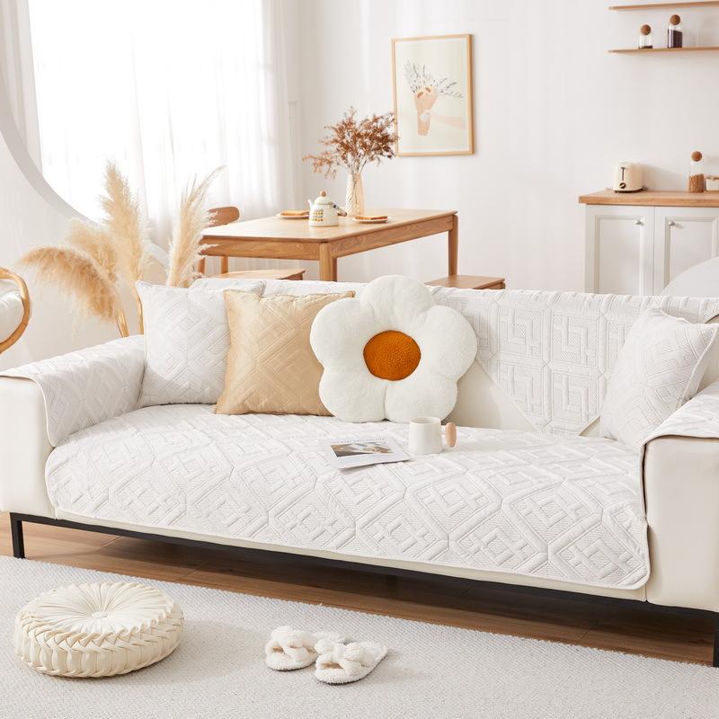 Modern Simple Autumn and Winter Short Plush Sofa Cushion Non-Slip Leather Sofa Cover Pure Color All-Matching Universal Sofa Cover Towel