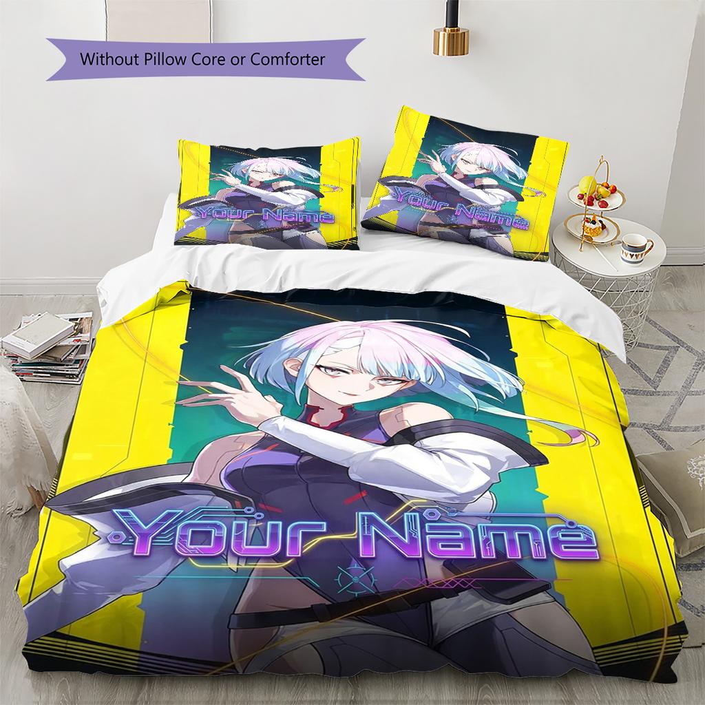Cybernetic Future Heroine Custom Name Pattern Bedding Quilt Set Quilt Cover Pillowcase Home Birthday Gift(1 * duvet cover + 2 * pillowcase, without co