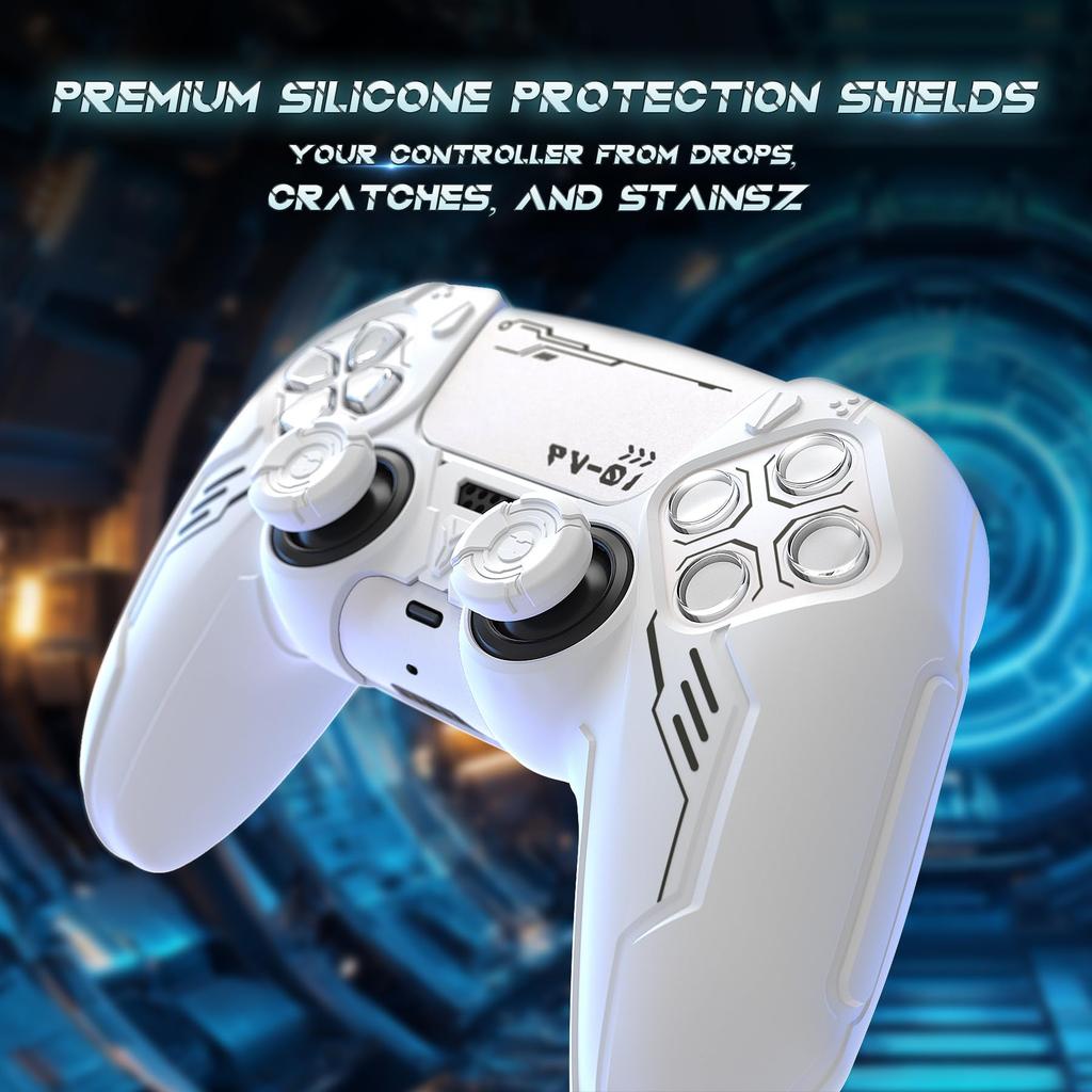 Silicone Cover for PlayVital Mecha Edition PS5 Improved Compatible with Charging Thumb Cap and Sticker Included Controller, Shockproof, Anti-slip