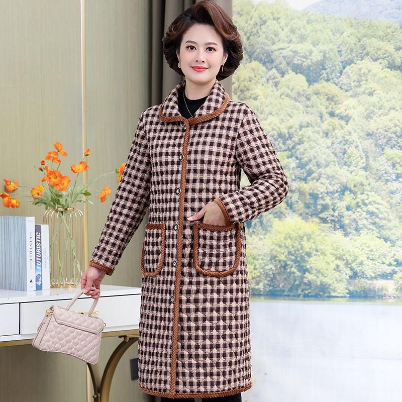 Leichter Damen-Baumwollmantel mit Samt, mittellanger/langer Stil, modische Wärme für Herbst/Winter, perfekt für Mütter mittleren Alters und ältere Mütter