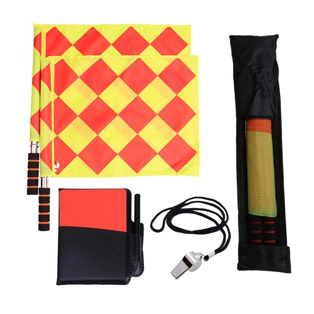Soccer Referee Flags Kit Accessories Set Whistle Sponge Handle Notebook