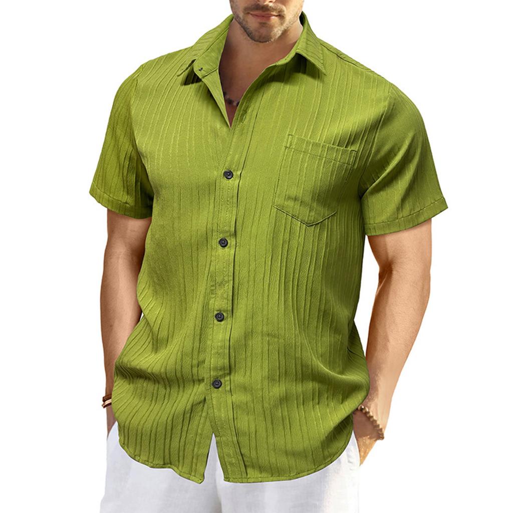 Men'S Fashion Collar Solid Color Shirt Casual Short Sleeved Top