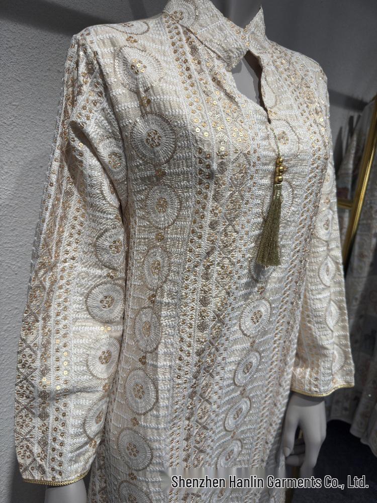 Elegante Abaya da Sera Ricamata con Paillettes L223 Mediorientale per Donne Musulmane