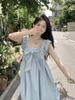 Elegant Summer Puff Sleeve Bow-Tie Backless Dress