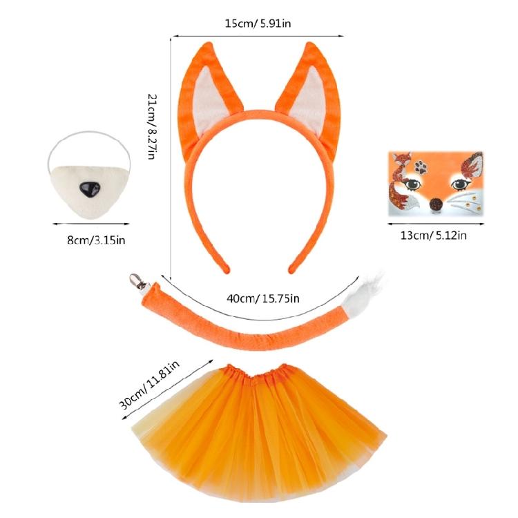 Foxes Cosplay Set Plush Foxes Tail False Nose Skirt Cats Ears Headband Halloween Foxes Fancy Dress Costume Set for Party
