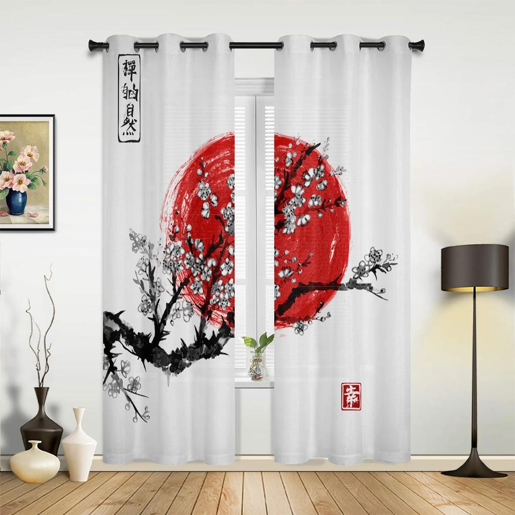 Pflaume Sonne Tuschemalerei Vorhänge für Schlafzimmer Wohnzimmer Vorhänge Küche Kinderzimmer Fenstervorhang Moderne Heimdekoration