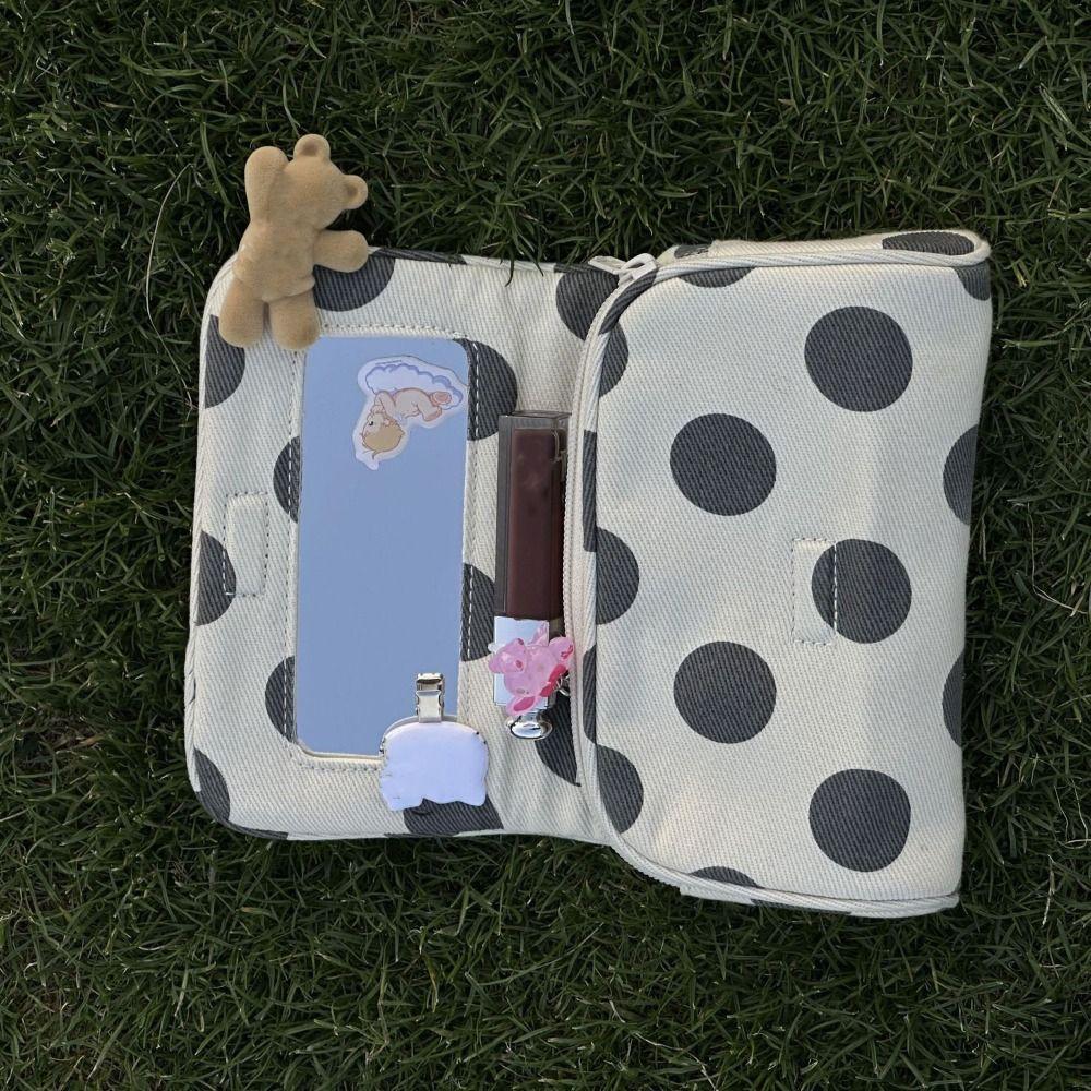 Large Capacity Canvas Polka Dot Cosmetic Bag Portable Small Item Bag Travel Organizer Bag Woman