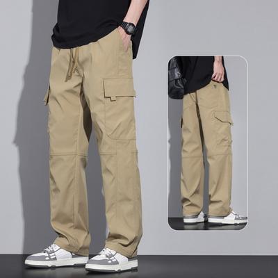 2024 Men's Summer Cargo Pants American Retro Multi-pocket Straight Leg Solid Color Casual Pants Plus Size Loose Sweatpants M-4XL