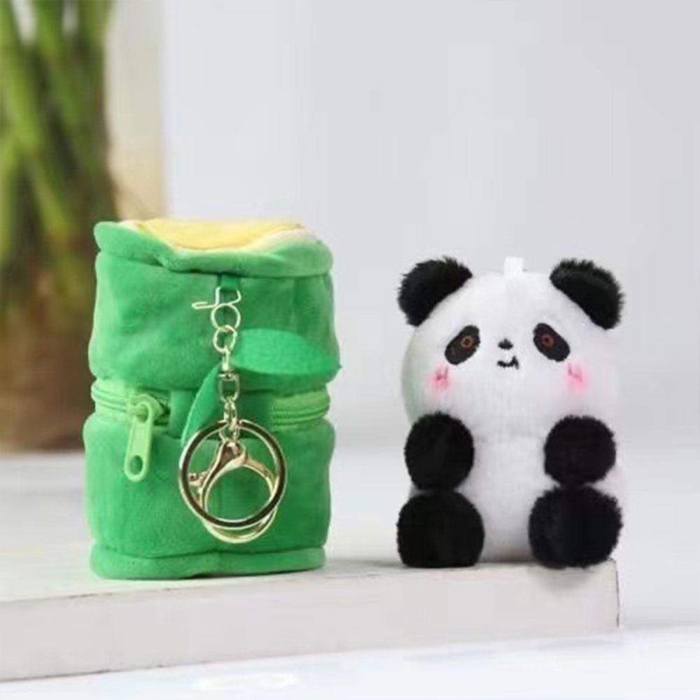 Plush Panda Bamboo Tube Keychain Cartoon Panda Doll And Bamboo Tube Keyrings Pendants Lovely Panda Doll Key Chain Hanging