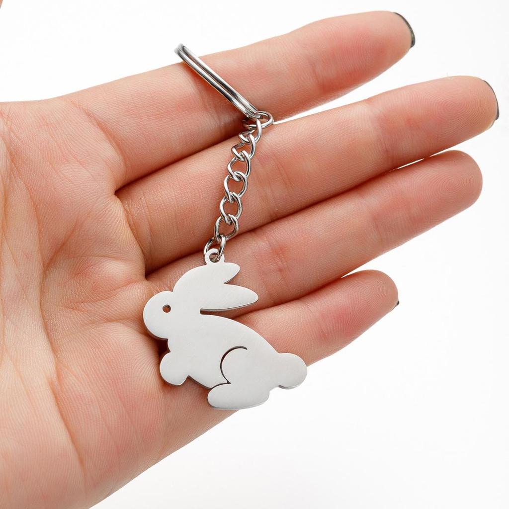 Zodiac Rabbit Pendant Stainless Steel Keychain - Cute Animal Backpack Charm