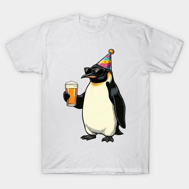 

Men Black Print T-shirt Penguin Party Animal With Beer And Sunglasses No-Cut Transfer Paper Print Cotton Tshirt M білий