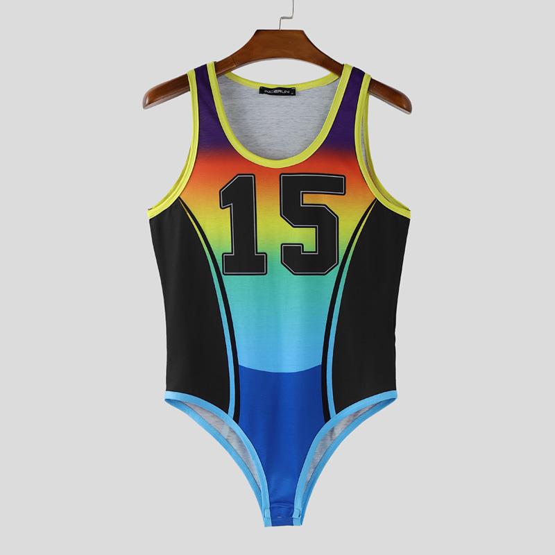 

INCERUN Мужские боди без рукавов с принтом букв, облегающие трусы, комбинезоны, нижнее белье M чёрный