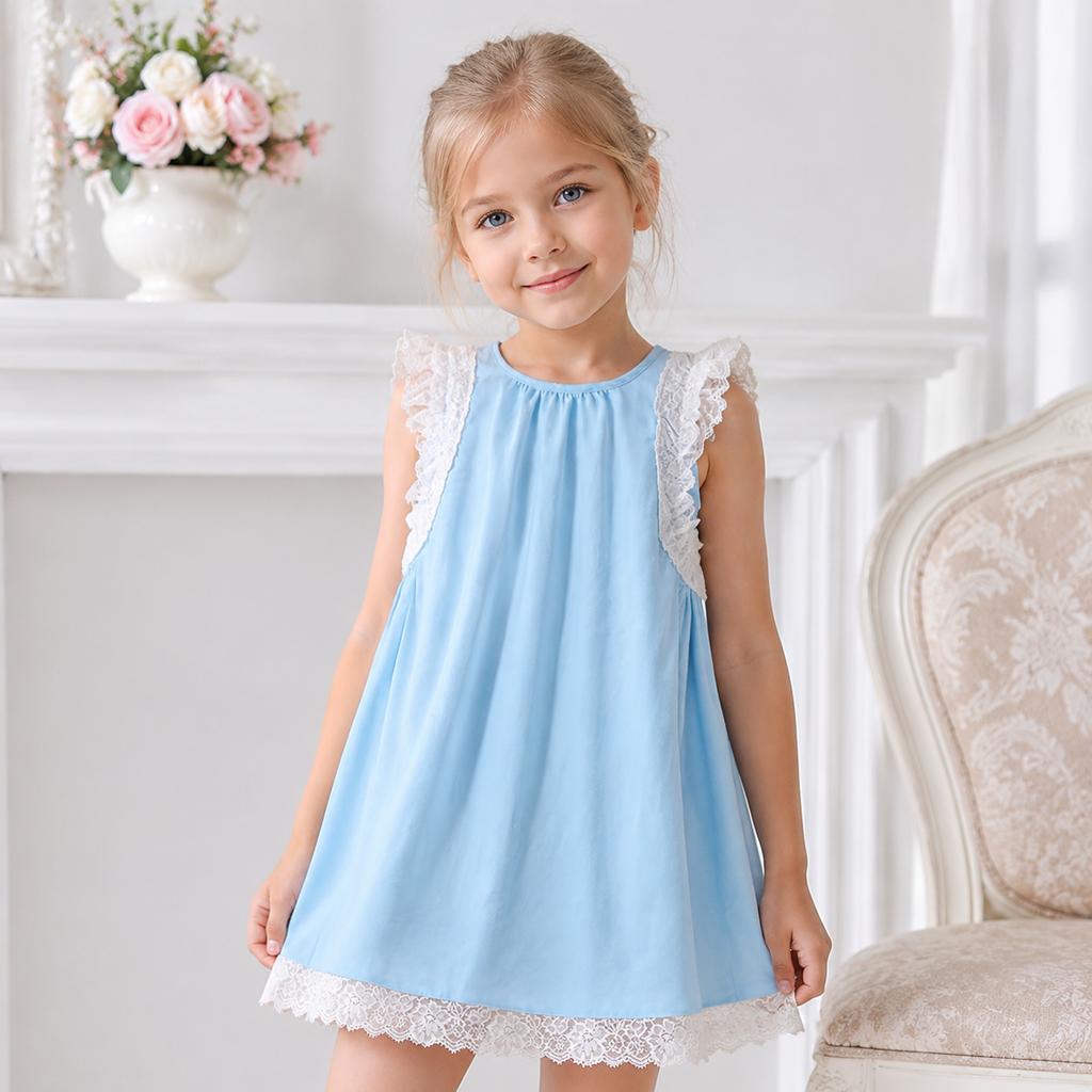Girls' Dress Children'S Clothing New Summer Fashion Lace Trim Casual Sweet Sleeveless Tank Dress