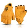 MJMOTO Retro Leder Motorrad Halbfingerhandschuhe Touchscreen Motocross Handschuhe Hartschalen Schutz Motorradhandschuh Atmungsaktiv