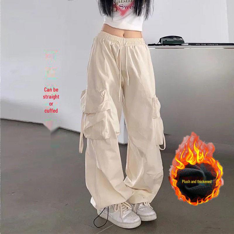 2024 Americký styl silné laclové kalhoty: Dámský podzimní/zimní trend, ležérní univerzální rovné volné kalhoty se širokými nohavicemi pro muže