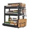Multifunctional 3-Tier Carbon Steel Kitchen Storage Rack