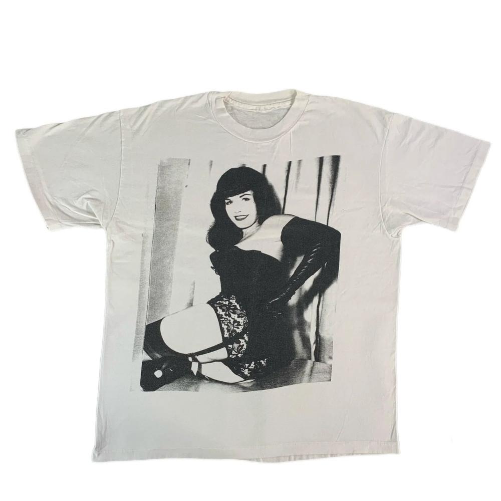 Hot Popular Bettie Page White Cotton T Shirt Full Size S5XL Unisex T-Shirt S