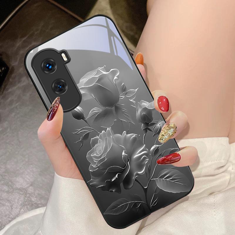 Flower Bud Rose Pink For Honor 200 90 8X 9X Pro Lite P50 P40 Nova 10 11i P60 Magic4 6 Mate 20 50 Tempered Glass Phone Case