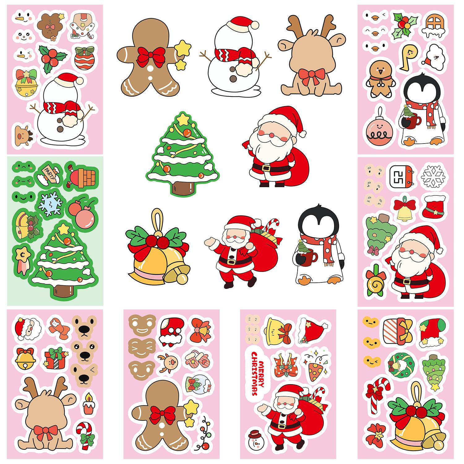 

8 Sheets of Nordic-style Reindeer Cute Christmas Tree Puzzle Stickers for DIY, Cartoon Christmas Expression Face-changing Stickers