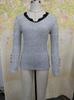2024 Autumn Women's V-Neck Lace Button Slim Fit Solid Color Long Sleeve Top