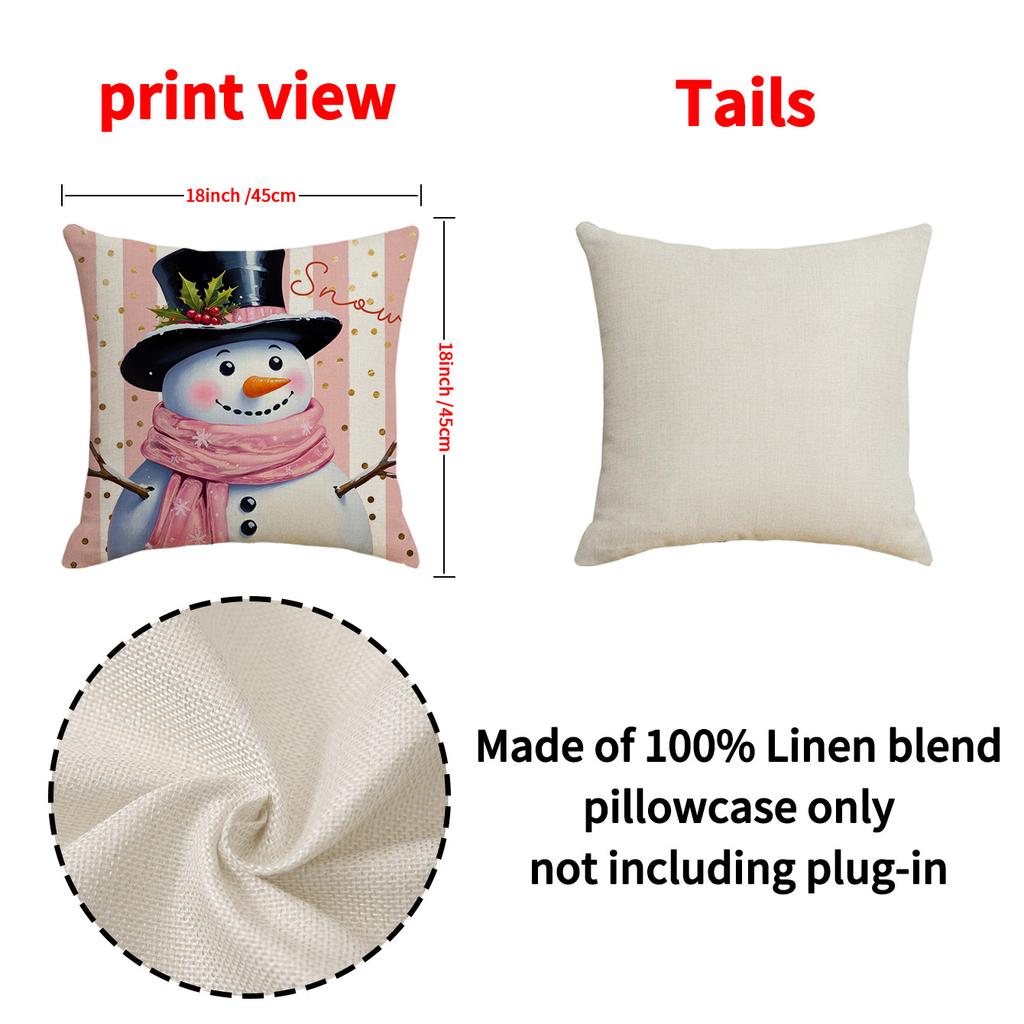 New Christmas Pillow Case Pink Snowman Print Combination Pillow Linen Stain-resistant Living Room Sofa Pillow